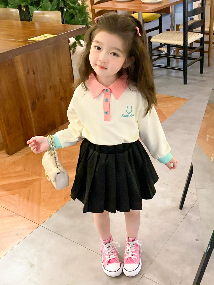 2023 Spring New Girls' Sweater Children Baby Girls' Lapel Children's Long Sleeve Top Korean Fashion Children's Clothing Fashion