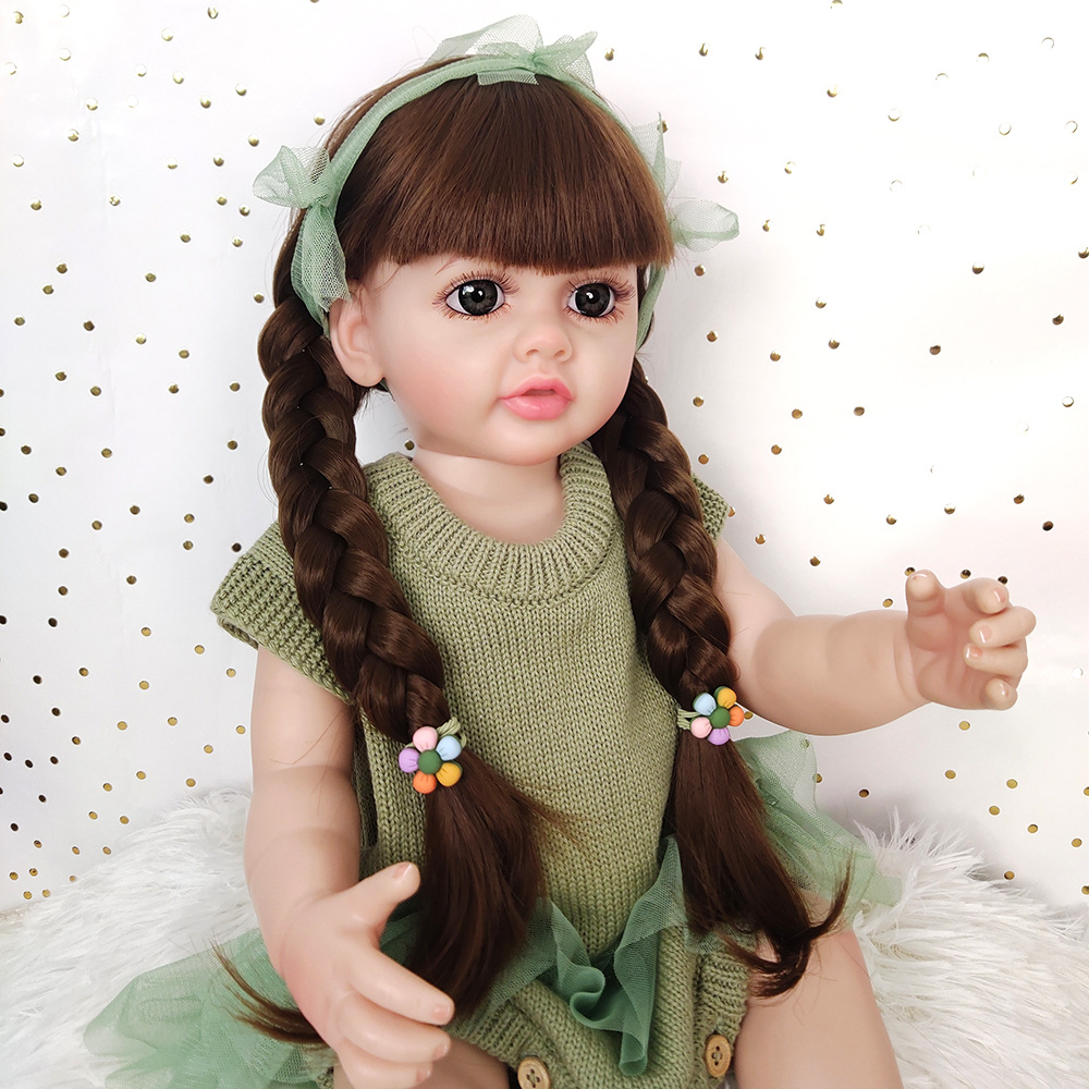 Factory Direct Sales Simulation Vinyl Reborn Doll Big Eyes Long Hair 55cm Can Take a Bath to Accompany Play House One Piece Dropshipping