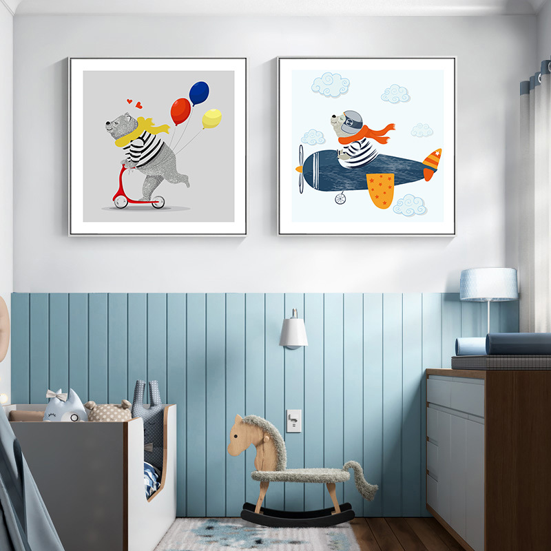 儿童房装饰画男孩女孩卧室床头挂画卡通动物幼儿园墙面壁画