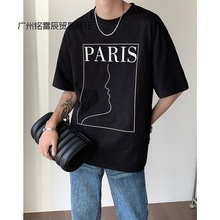 态度概念抽象图案T恤 时尚韩版男装短袖2022新款休闲半袖潮