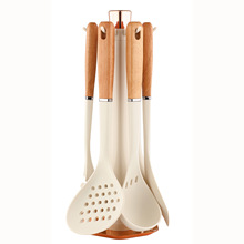 硅胶榉木ABS家用厨具7件套带挂座硅胶铲勺厨房用品套装