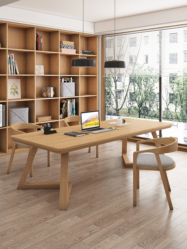 北欧双人实木书桌长条桌家用客厅学生画桌学习桌简约大桌子工作台