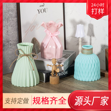 厂家批发新中式塑料花瓶客厅家居装饰花盆马卡龙色仿陶瓷假花盆