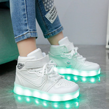 光澜充电发光鞋亮灯鞋高帮七彩儿童男女童带灯闪光运动鞋一件代发