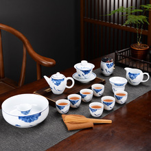 景德镇手绘青花白瓷盖碗泡茶壶功夫茶具套装陶瓷茶杯整套商务礼品