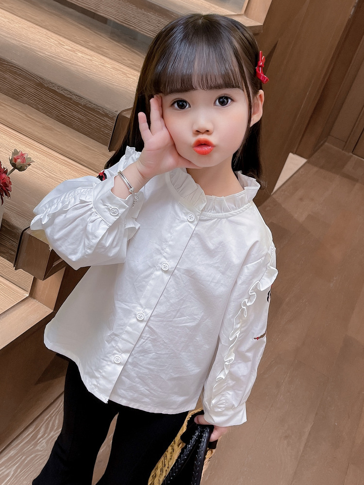 女童春装衬衣新款洋气韩版小女孩春日衬衫儿童长袖花边领上衣