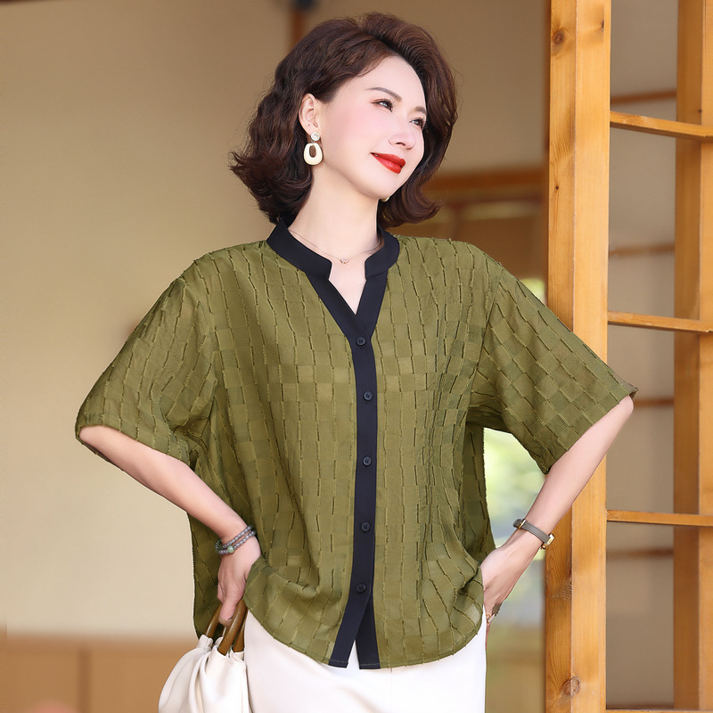 妈妈装夏款减龄衬衫高贵阔太太短袖t恤时尚中老年女装夏季上衣服
