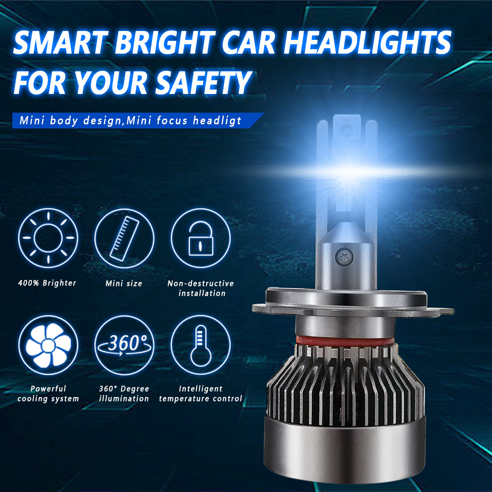 200W Car 12V Lamp High Power Super Bright Spotlight Car Headlight H7 Double Copper Tube Car LED Headlight