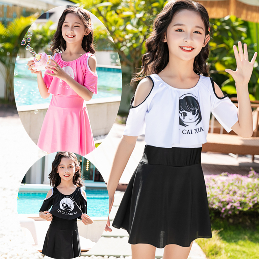 户外运动动漫风镂空吊带儿童泳衣卡通女童泳装中大童连体游泳服装