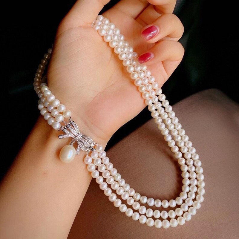 天然淡水珍珠多圈项链女韩首饰5-6mm欧美时尚设计高贵优雅大气款