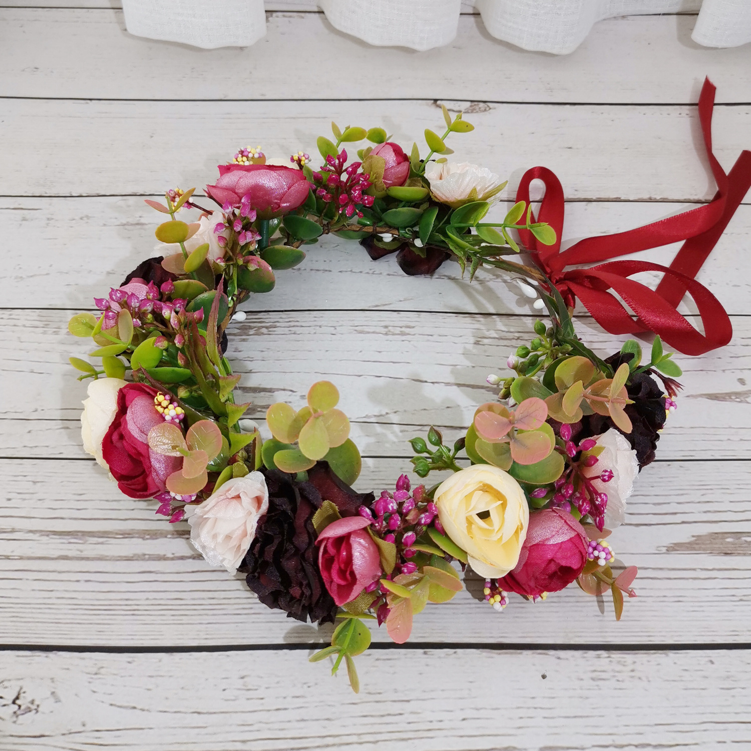 欧美复古花朵花环头饰婚纱摄影森女海边沙滩度假发箍头花饰品
