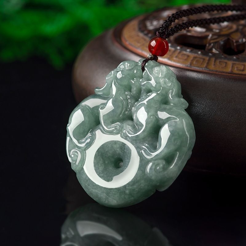 天然缅甸a货翡翠双貔貅平安扣吊坠财源滚滚玉石挂件男女玉坠px37