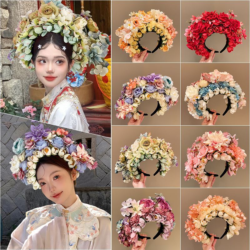 Quanzhou Xunpu Women's Headdress Double-Sided Silk Flower Headband Daily Hanfu Accessories Good-looking Wearing Flower Headband Three-Dimensional Hot Sale