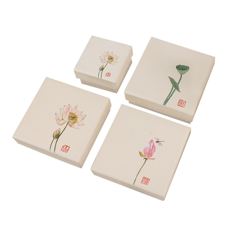 Internet Celebrity Retro Chinese Style Jewelry Box Lotus Jewelry Packaging Box Sky Cover Hairpin Box Ring Box Spot Wholesale