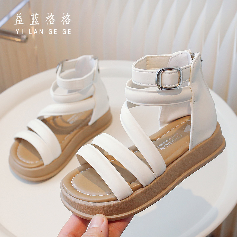 女童罗马凉鞋厚底简约白色鞋子夏季新款高帮韩版儿童公主鞋批发童