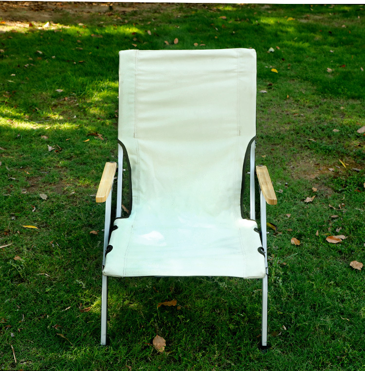 户外折叠椅扶手钓鱼椅铝合金沙滩椅躺椅米白便携椅单人休闲椅
