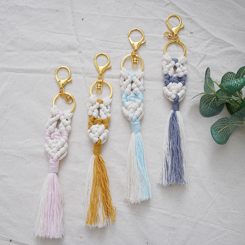 新款彩色钥匙扣编织挂件棉绳挂绳背包 汽车挂件简约钥匙环挂扣