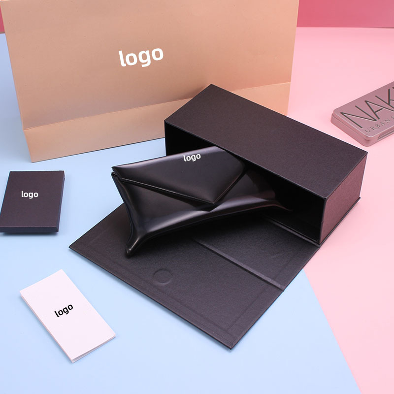 高级2022新款gm皮质眼镜包装盒 批发软包黑色太阳镜盒套装 墨镜盒