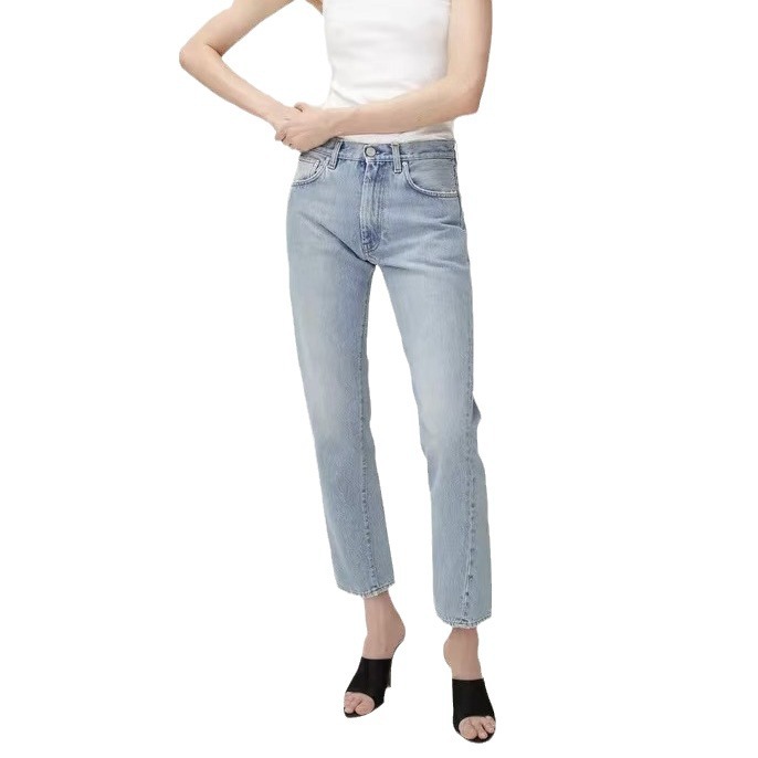 Nordic Toteme Original Commute Minimalist Versatile Slimming Mid-High Waist Straight Twisted Jeans for Women