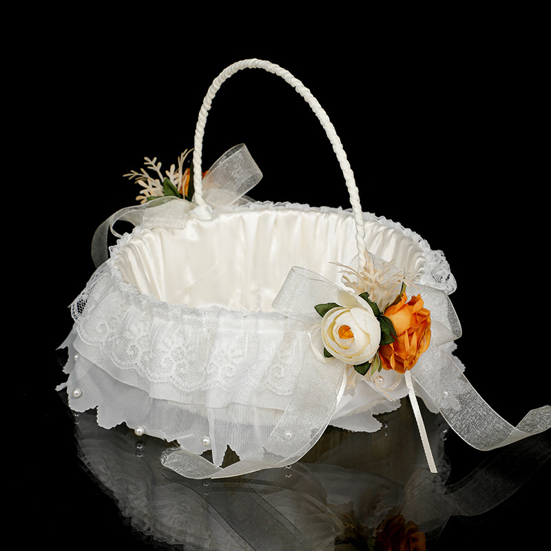Western-Style Wedding Flower Basket White Hand-Held Flower Basket Outdoor Wedding Petal Basket Western-Style Wedding Supplies Wholesale