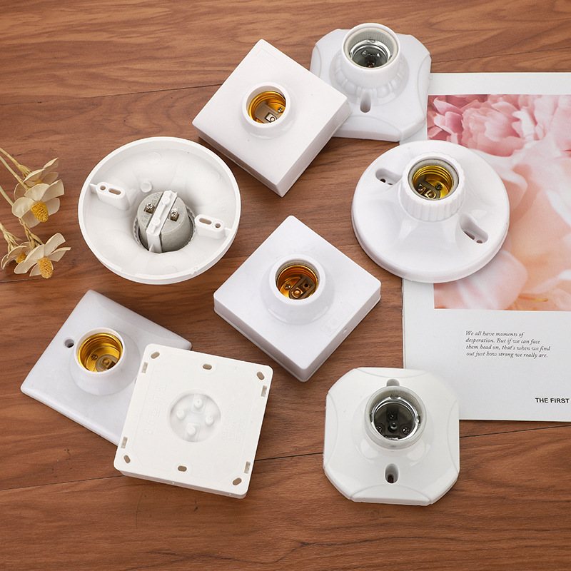 明装圆形螺旋灯座 家用楼道工程平灯陶瓷灯头灯座e27胶木内胆灯座