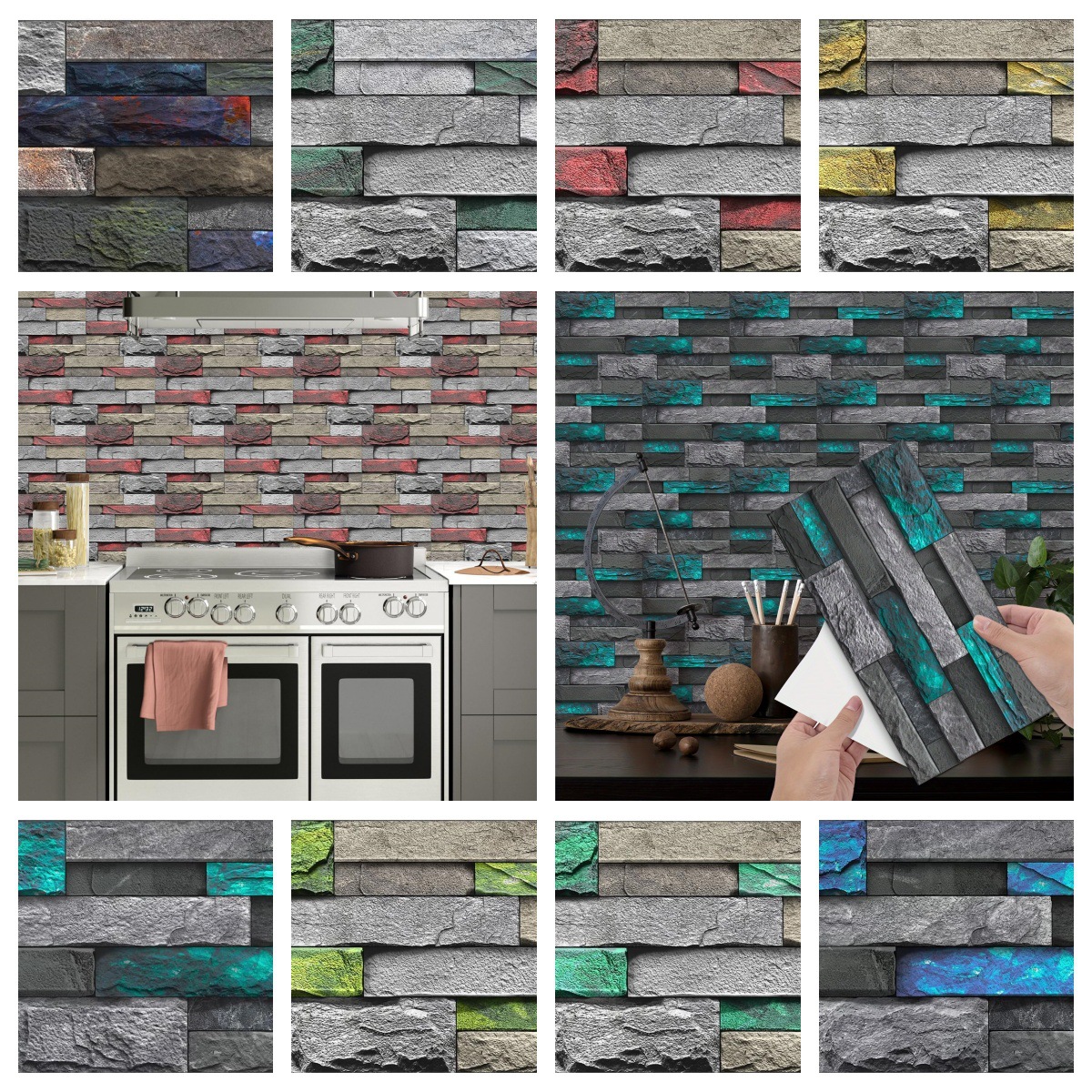 仿古条纹瓷砖贴 美式乡村厨房墙面地板卫生间装饰自粘防水pvc墙贴