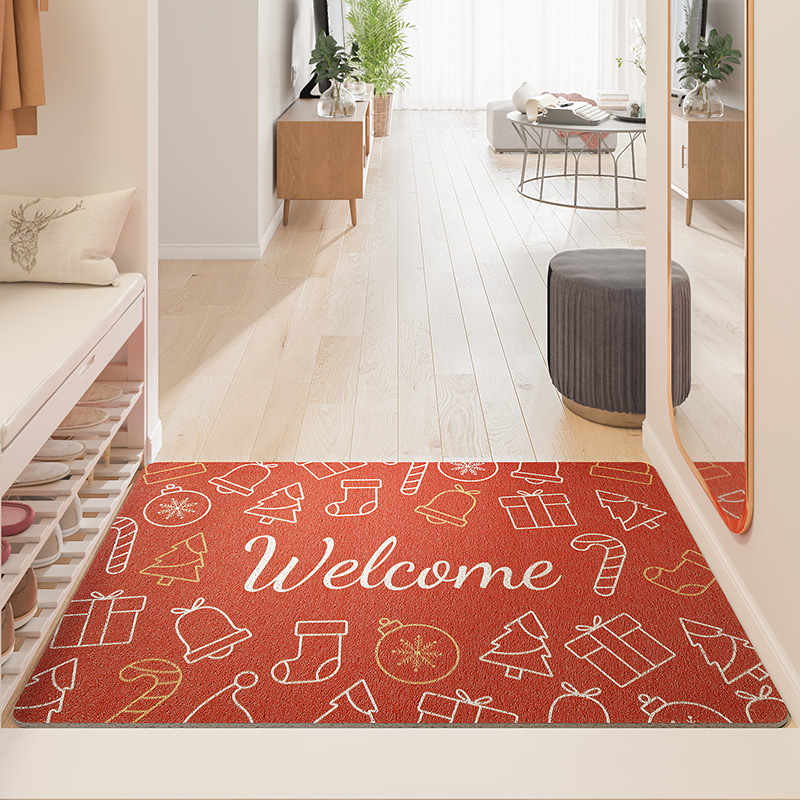 New Christmas Red PVC Floor Mat Household Door Dust Removal Floor Mat Hallway Door Non-Slop Mats Carpet