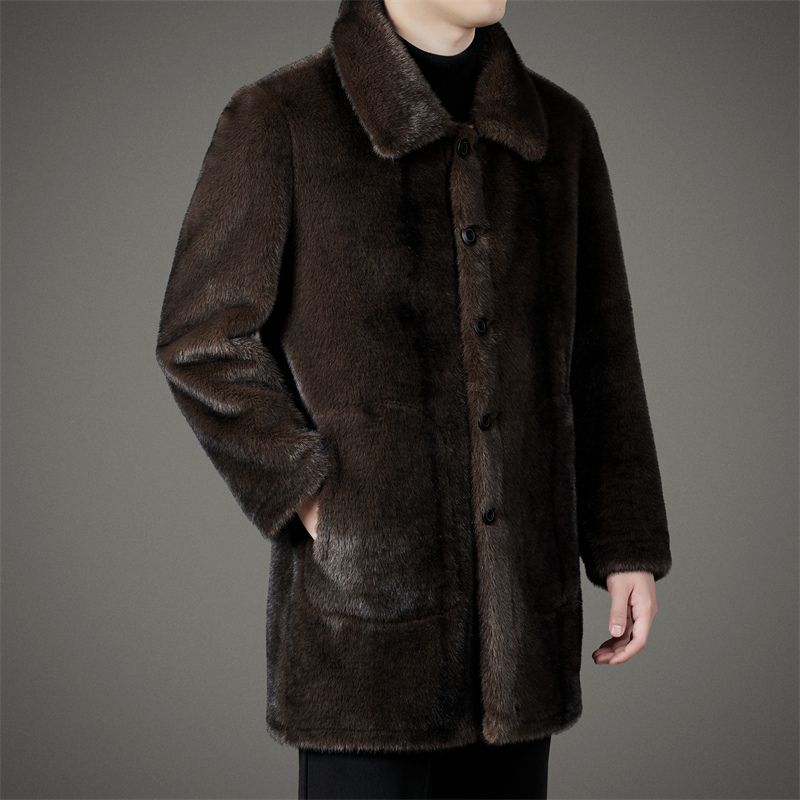 秋冬季男士金貂绒大衣中长款双面穿雪貂绒冬装外套皮毛一体仿皮草