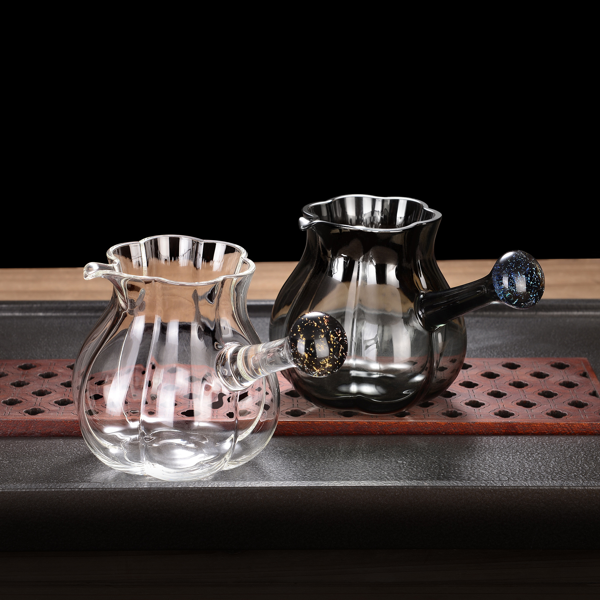 玻璃公杯大手工侧把条纹茶海精品功夫茶具套装配件耐热鹰嘴公道杯