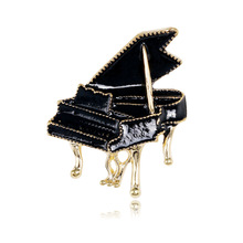 欧美滴油珐琅黑色钢琴胸针 乐器造型文艺风简约开衫搭配配饰别针