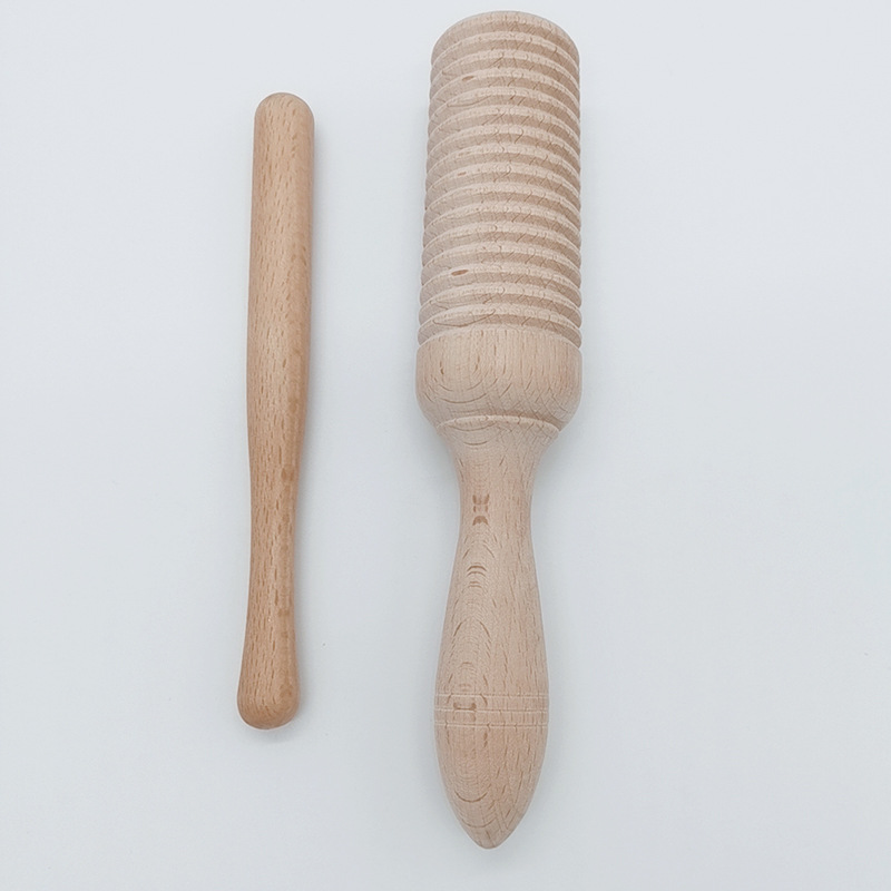 单响加沟 榉木单响筒梆子鱼蛙沙筒幼儿园早教教具打击乐器 单响桶