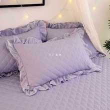 批发纯色紫色双人长枕水洗棉加厚床上单件夹棉枕套一对装枕头套枕