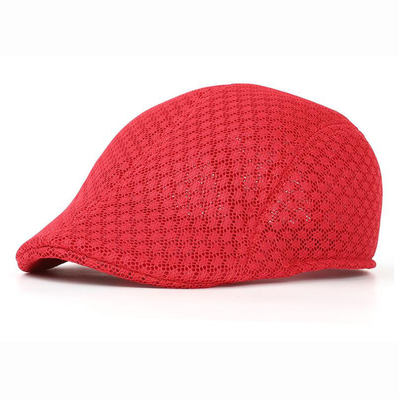 Spring and Summer Men's and Women's Beret Solid Color Hollow Mesh Peaked Cap Advance Hats Middle-Aged and Elderly Breathable Sun Hat Wholesale