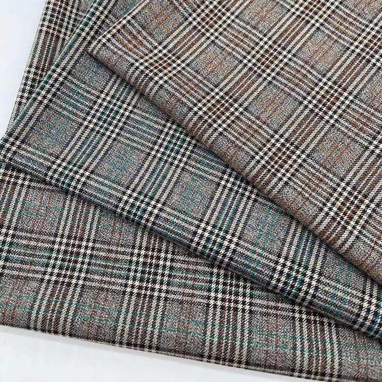 厂家现货 西装格子面料 tr格子布料 套装裤子格子布 含金银丝