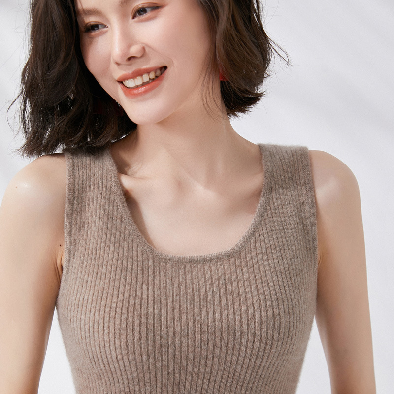 纯羊毛无袖针织背心女圆领春夏季薄款内搭短款打底衫修身羊毛吊带