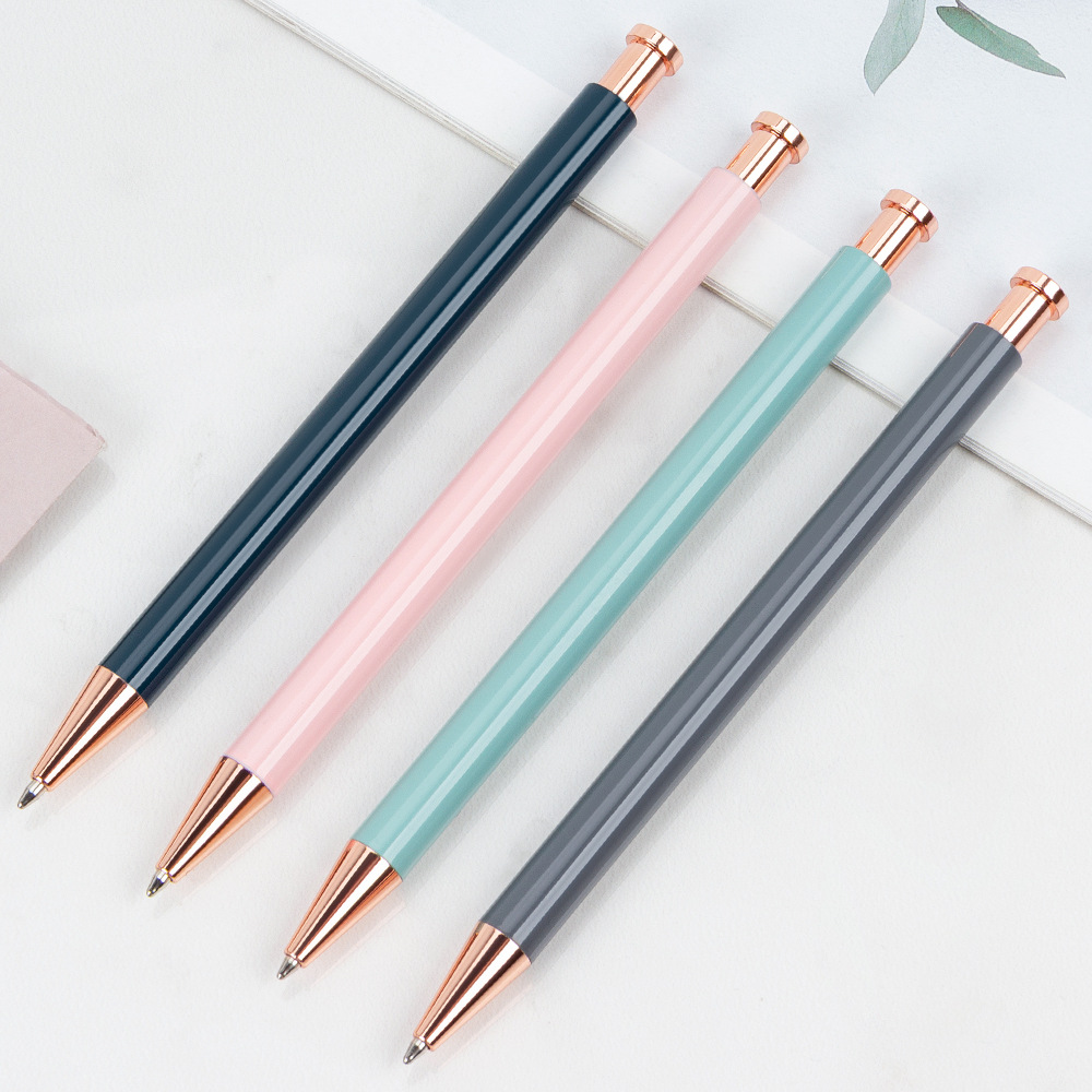 平顶按动笔 女生马卡龙糖果色跳动笔 金属手账笔多色广告圆珠笔