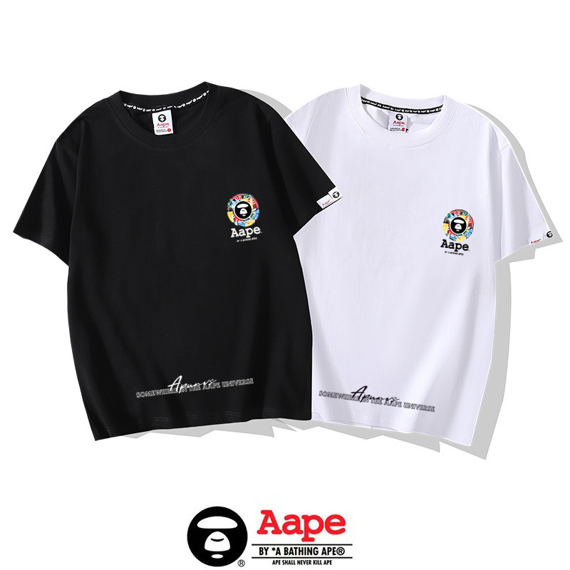 2024潮牌ape短袖t恤男女新款纯棉宽松情侣休闲圆领半袖猿人头百搭