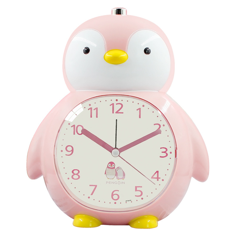 卡通企鹅钟 儿童学生会说话闹铃卧室床头静音夜灯贪睡闹钟批发