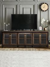 美式乡村复古轻奢实木电视柜客厅高款地柜黑色珍珠撞色组合电视柜
