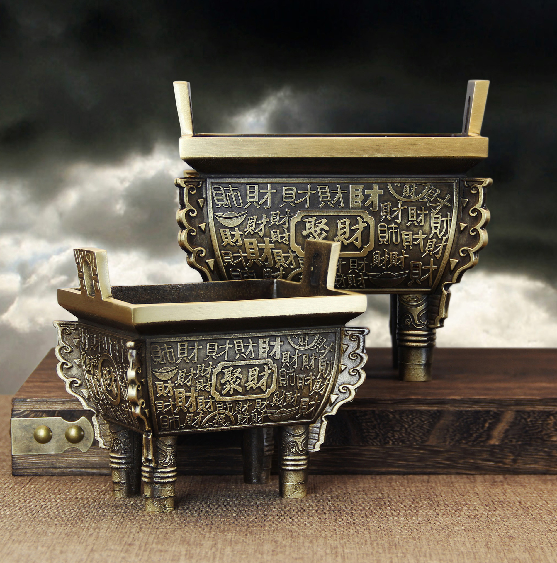 纯铜盛世方鼎祠堂佛堂寺庙居家供奉祭拜聚财香炉四方铜鼎批发代发