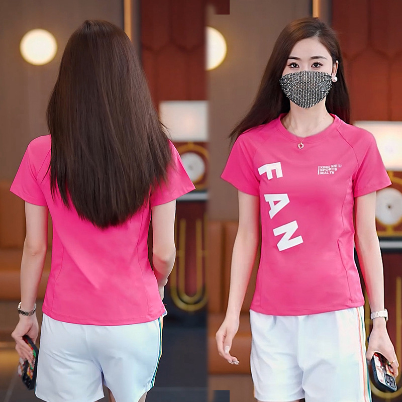 fna夏季广场舞新款上衣短袖女速干大码时尚跳舞t恤健身操服跑步
