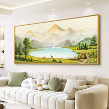 手绘油画奶油沙发背景墙挂画肌理客厅装饰画聚宝盆画风景山水画风