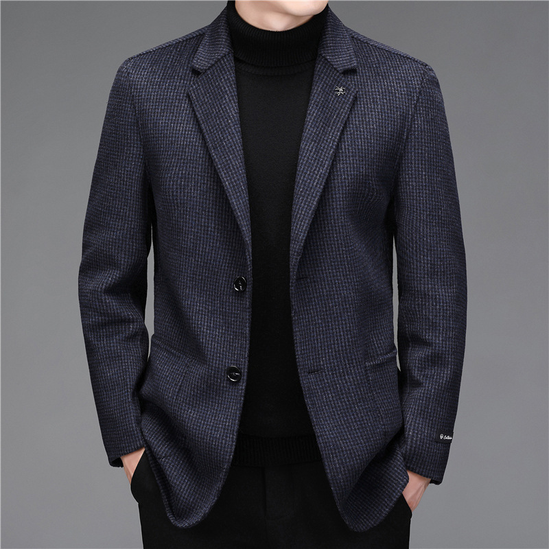 双面呢西装男秋冬季男士商务休闲羊毛小西服中年毛呢外套男装批发