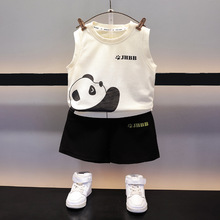 儿童套装男童夏装2024新款男宝宝夏季薄款运动两件套熊猫背心套装