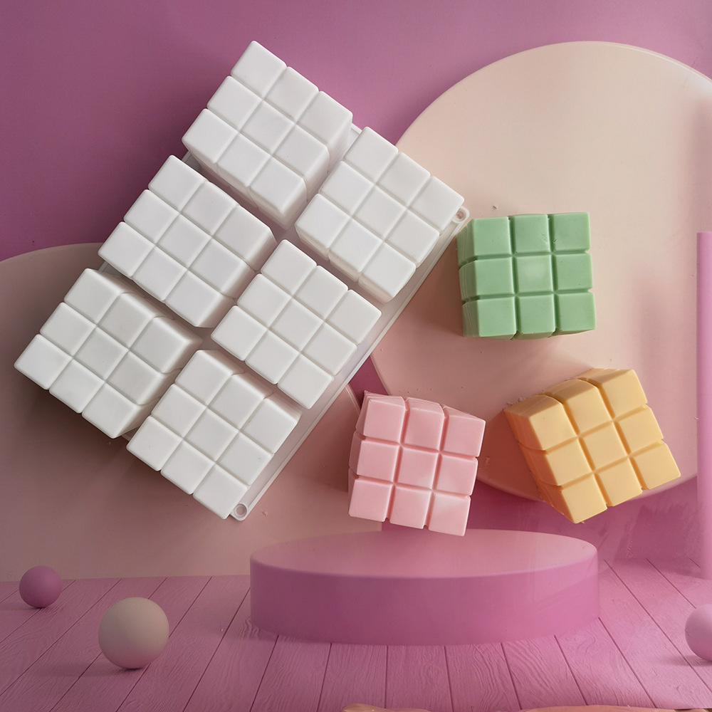 6 Lianzheng Rubik's Cube Candle Mould Cake Mold Mold Non-Stick Silicone Jelly Candy Mold 3d Mold Diy