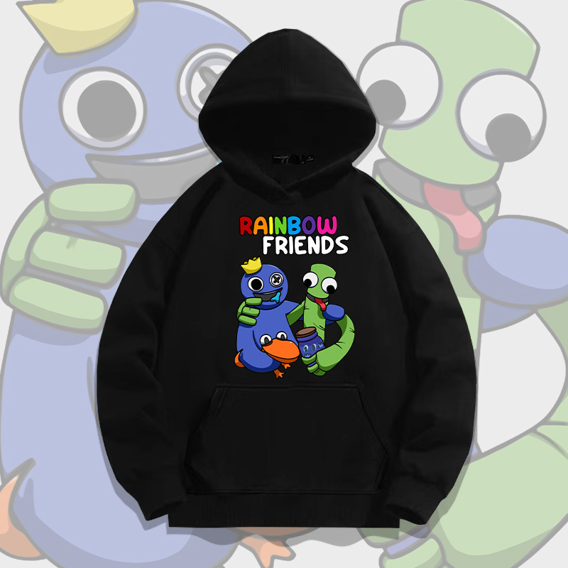动漫彩虹朋友连帽套头卫衣男秋季青少年潮牌宽松落肩长袖衣服外套