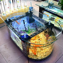 新款一体鱼缸客厅家用两头圆茶几大型桌面客厅水族箱