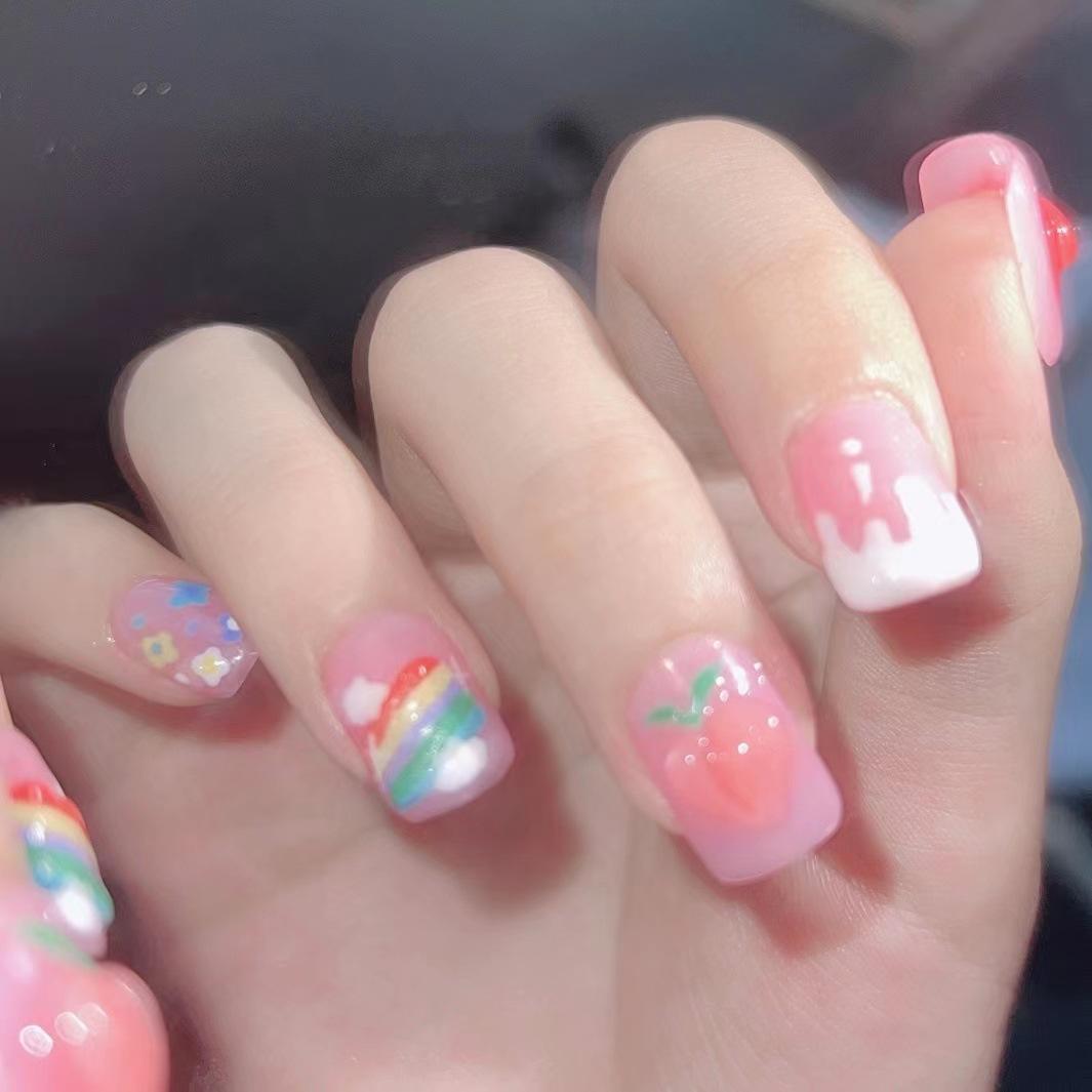 【手工甲】梦幻彩虹穿戴美甲夏日清新小彩虹纯手工可拆卸美甲贴片