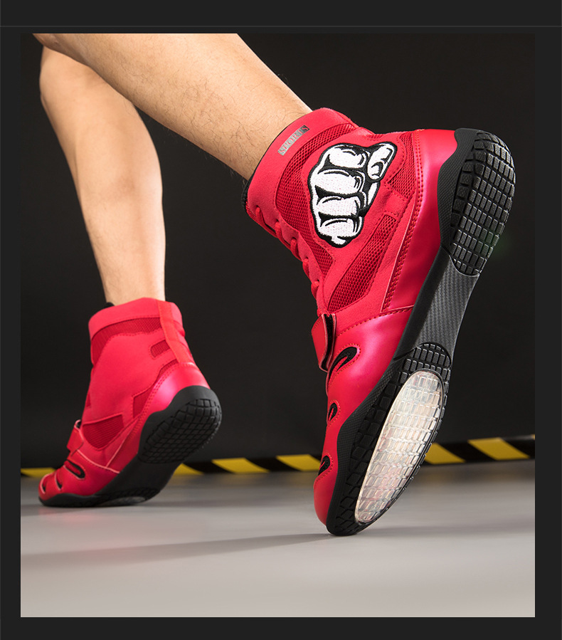 新款拳击鞋运动搏击散打综合训练鞋情侣健身房举重深蹲格斗摔跤鞋