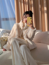 羊羔毛小香风外套女秋冬加厚2023新款韩系高级感小个子棉服设计感